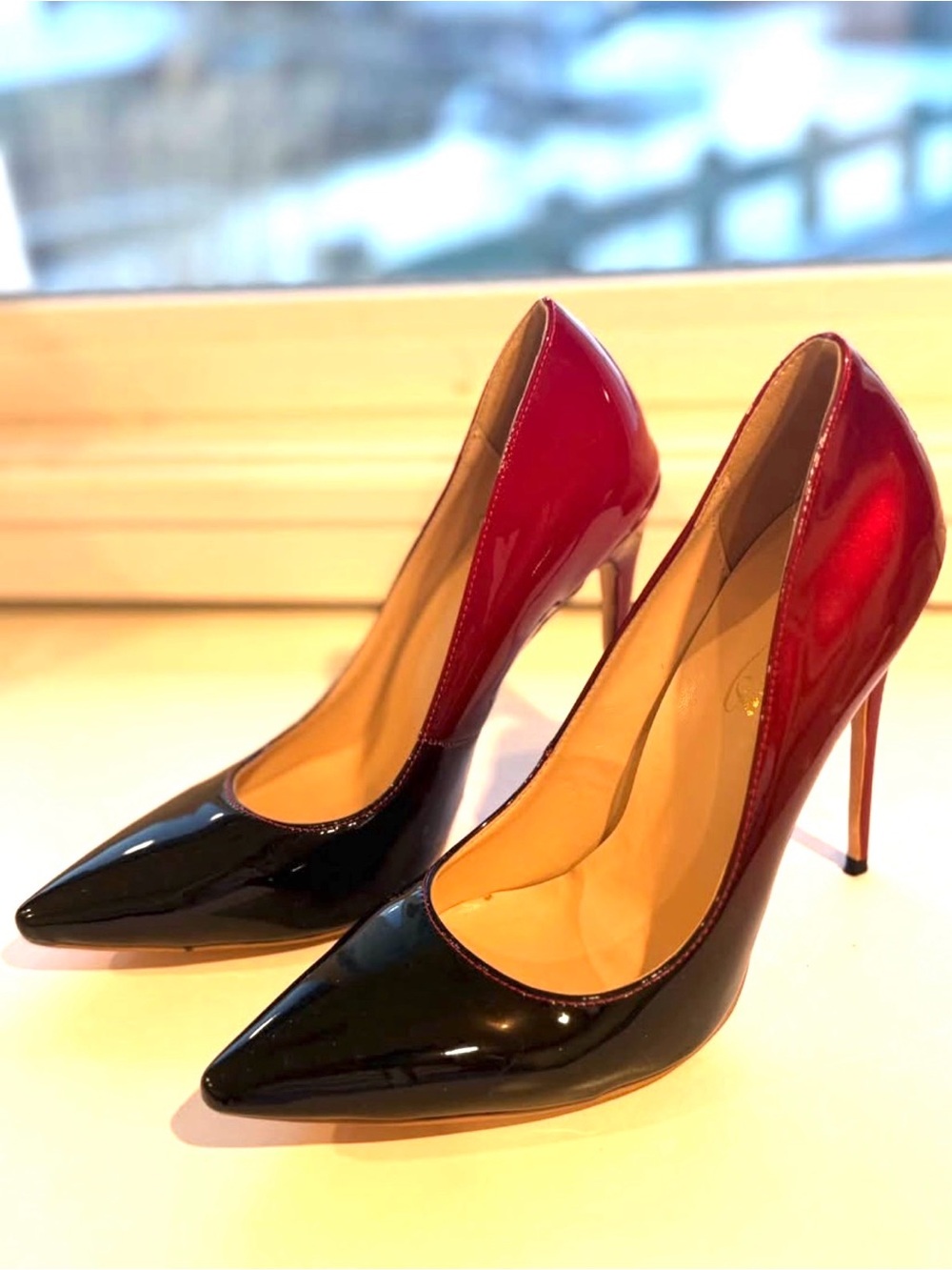 Red and Black Ombré Patent Stiletto Pumps - Women